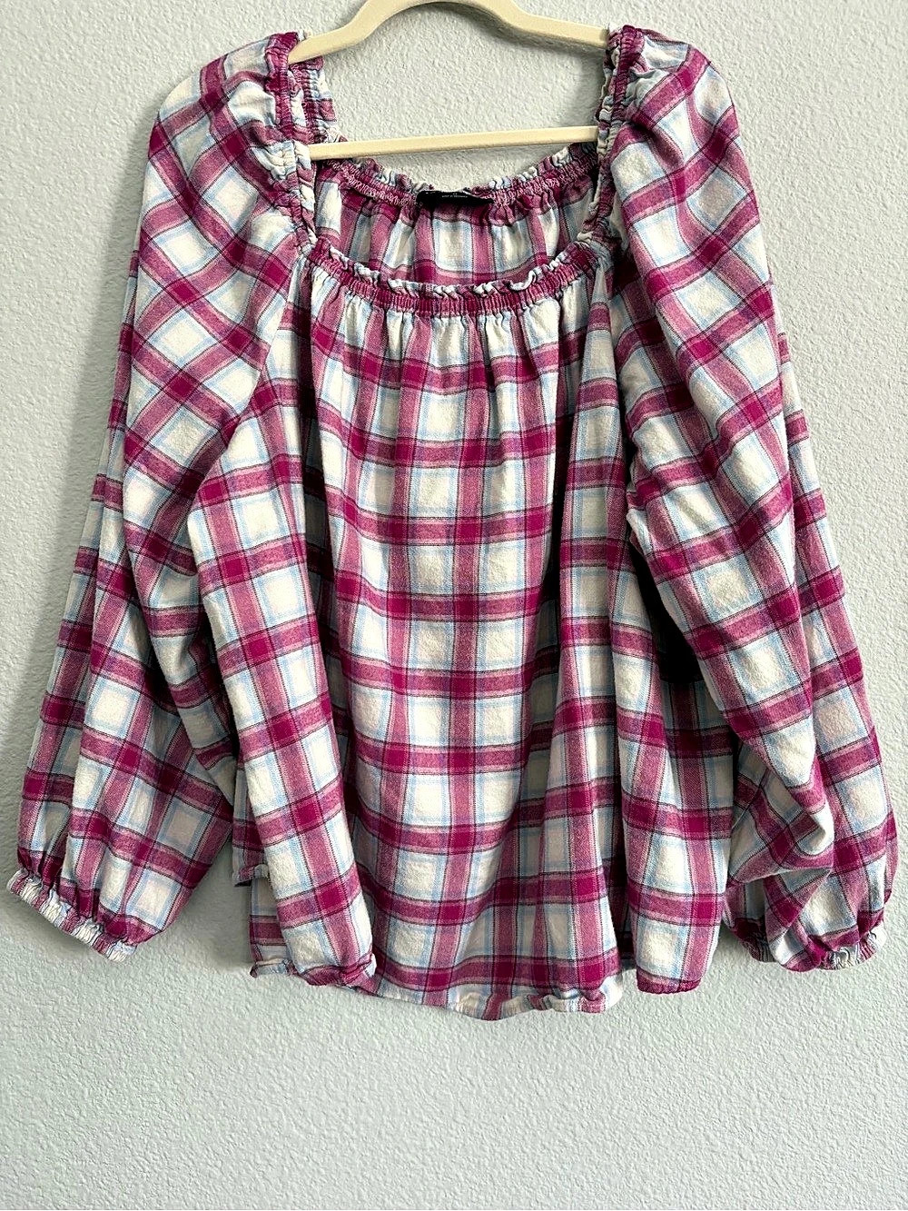 Lane Bryant Swing Square-Neck Popover Plaid light Flannel Blouse size 26